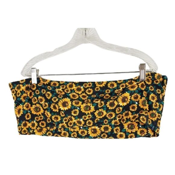 Zaful Yellow Black Bandeau Top Sunflowers Stretch Padded Elastic Size 18 NWOT - Picture 2 of 8